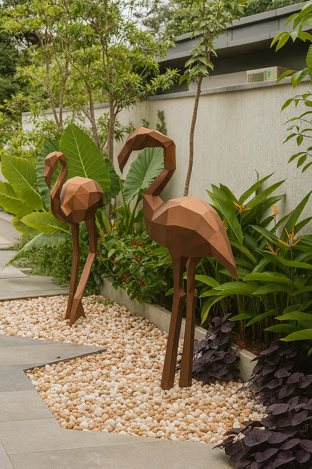 Flamingos — Corten steel sculpture, H 5ft.4in., by FormForge