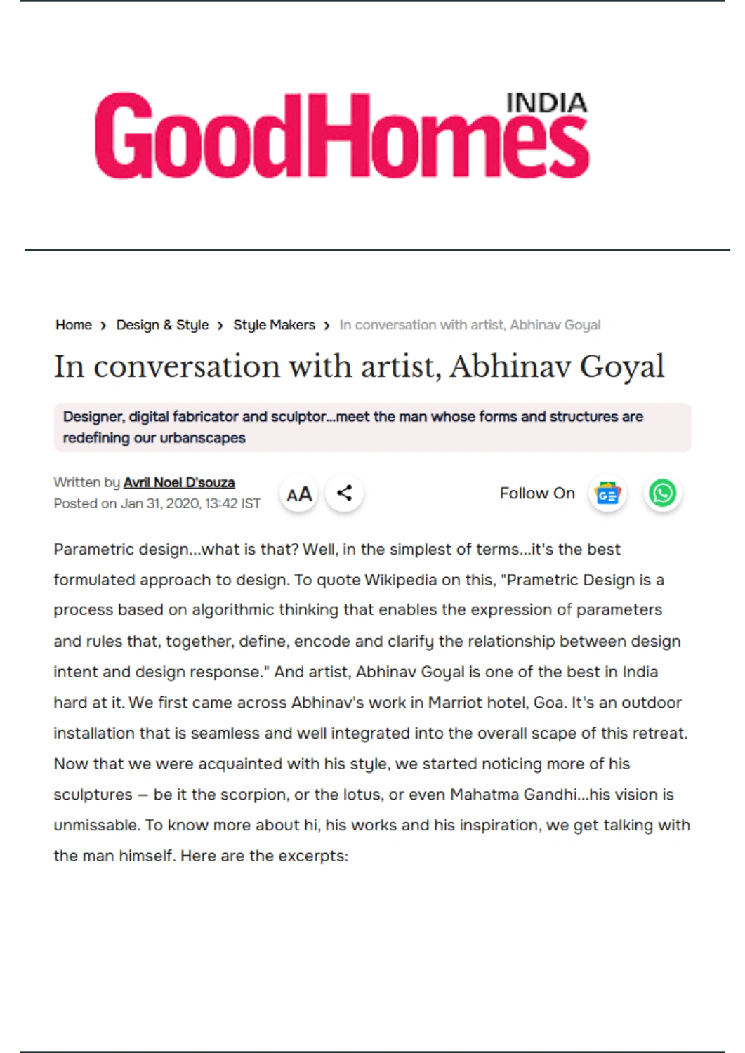 FormForge featured in GoodHomes — press coverage for luxury metal sculptures and art installations