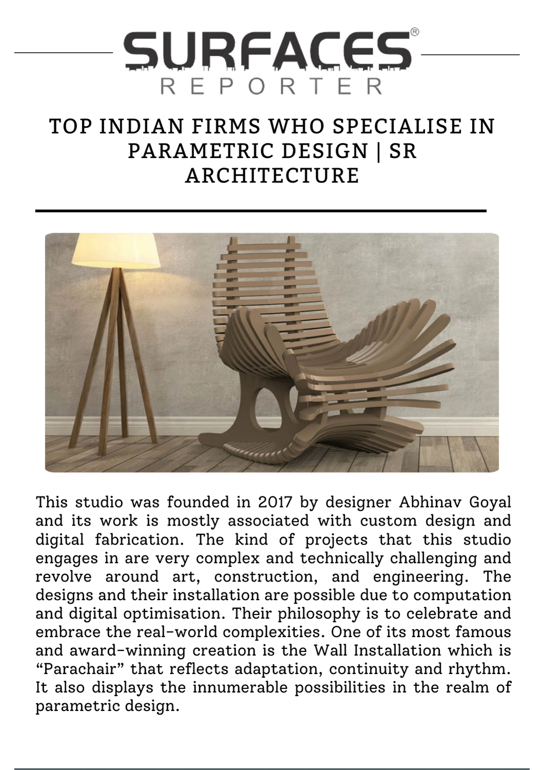 FormForge featured in Surfaces Reporter — press coverage for luxury metal sculptures and art installations